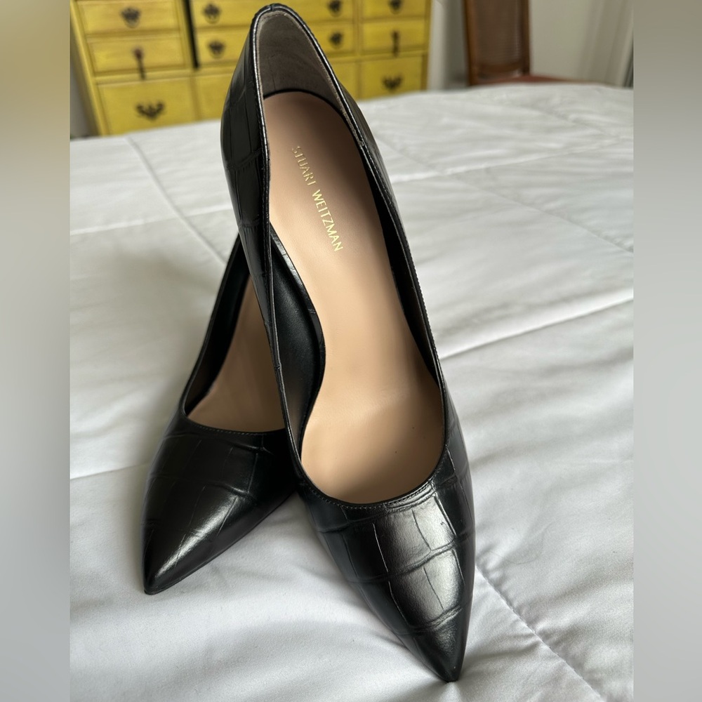 Stuart Weitzman Crocodile Black Leather Pump Heels Size EU 40 US 9.5
